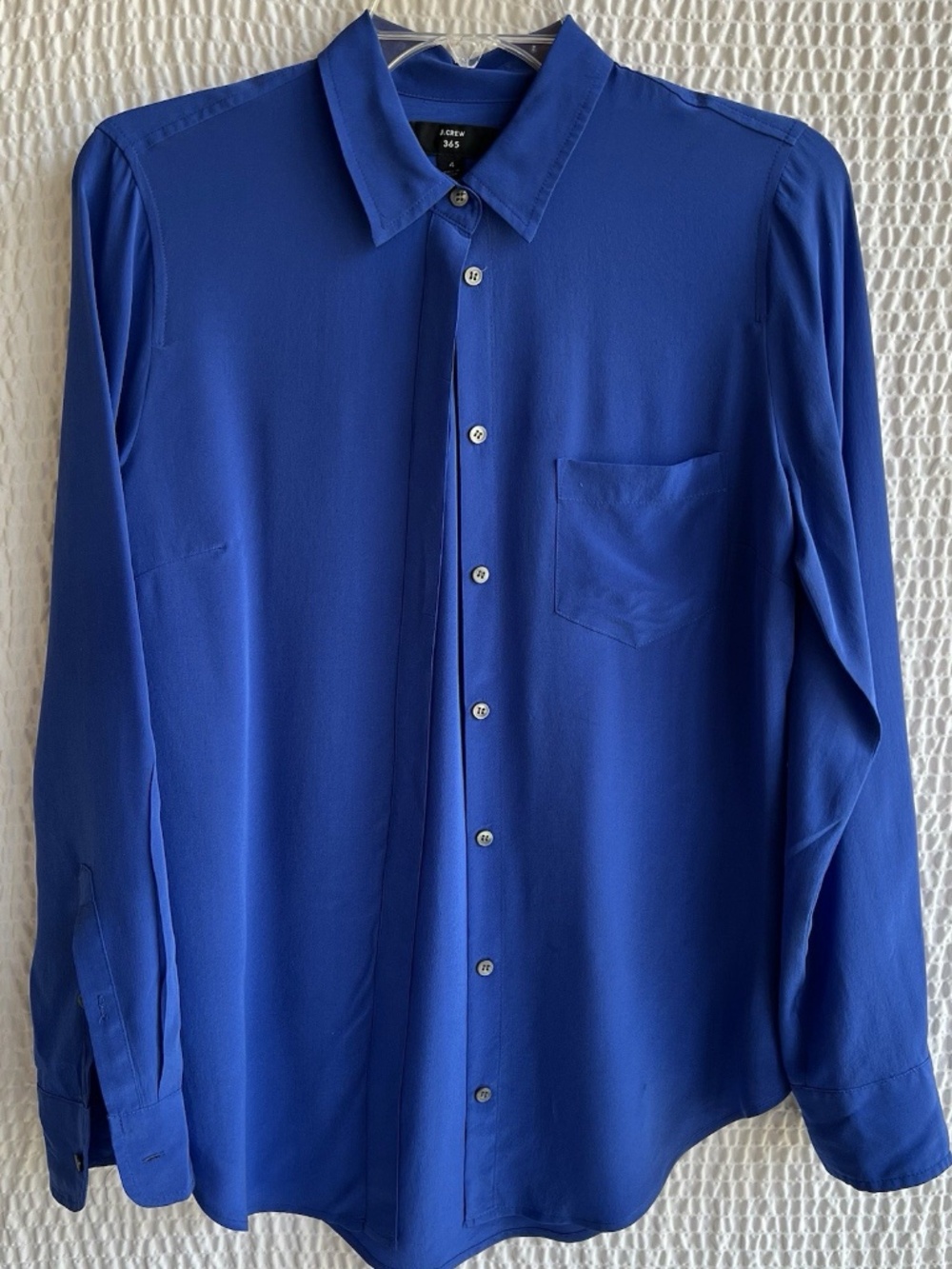 J.Crew Womens Crepe Silk Button Down Shirt Royal Blue US 4 Long Sleeve